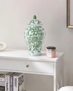 Vaso con coperchio MONDRAGON Porcellana 37 cm Bianco/Verde