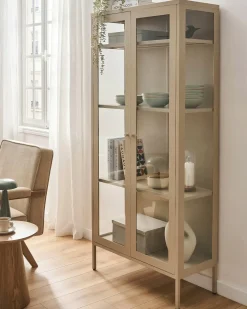 Vetrina con illuminazione a LED HARTY Metallo 80 cm Beige chiaro